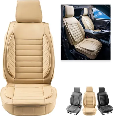Immagine prodotto di Coprisedili auto universali per sedili anteriori - - Semichiuso - Poggiatesta rimovibile - Compatibile con airbag - Beige