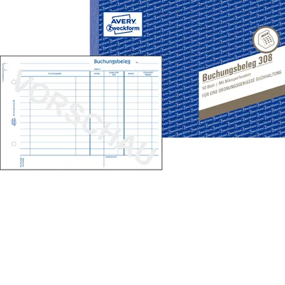 Produktbild von Avery Zweckform 308, Buchungsbeleg, A5 quer, 50 Originale, 50 Blatt