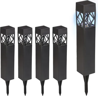 Obrázek produktu pro Sada 5 solárních lamp Relaxdays, studená bílá, vodotěsné, senzor soumraku, solární LED svítidlo, V x Š x H: 41 x 6 x 6 cm, černé