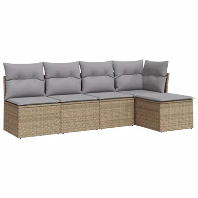 Immagine prodotto di vidaXL Set di divani da giardino 5 pezzi con cuscini Beige poly rattan