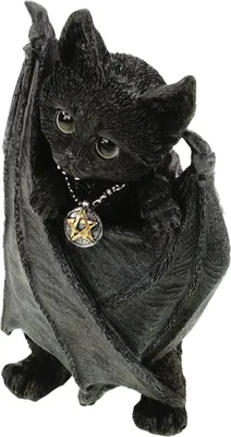 Produktbild von Vampirkatze Count Catula mit Vampirflügeln, aus Kunststein, handbemalt