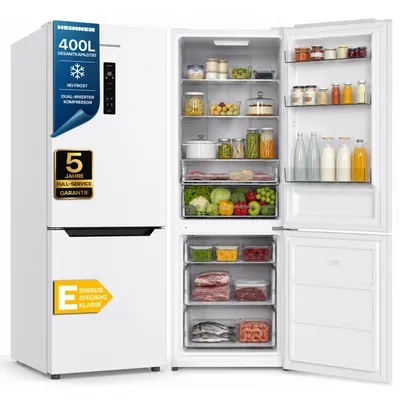 Produktbild von Heinner HCNF-HM400DINVE++ Kühl-Gefrierkombination 400 L, Touchbedienung mit LED-Display,No Frost, Weiß