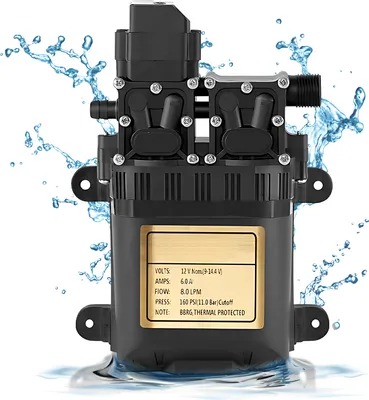 Obrázek produktu pro Přenosné 12 V vodní čerpadlo s dvojitým motorem, membránové čerpadlo, vestavěný tlakový spínač, tlak 1,1 MPa, průtok 8,0 l/min tlakové čerpadlo pro mytí automobilů v domácnosti, obytném automobilu, zemědělství, zavlažování zahrady