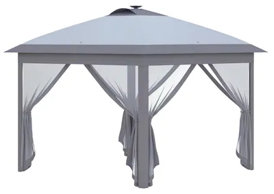 Produktbild von Faltpavillon 3x3 m mit Solar-LED-Beleuchtung, Gartenpavillon Partyzelt, Metallrahmen Oxford-Dach, Grau | 330x330x288 cm | 19 kg | 17 LEDs