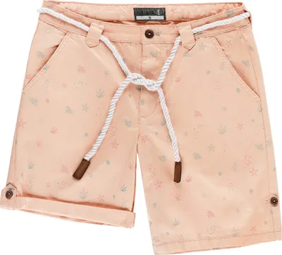 Produktbild von Leitfeuer Damen Bermuda mit maritimen Print - Kurze Hose mit geflochtenem Gürtel in Apricot Größe 3XL