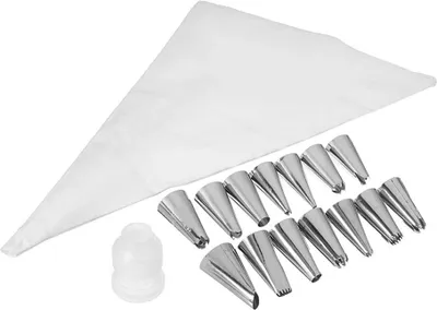Immagine prodotto di Sacchetto per piping Krumble con 14 beccucci - Sacchetto per piping riutilizzabile + 14 attacchi per panna montata ecc. - Silicone e acciaio inox - Siringa per guarnire - Decorazione di pasticceria e torte - Bianco