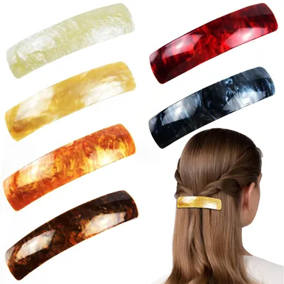 Produktbild von 6-teiliges Haarspangen-Set für Damen, automatische Haarspangen für feines und mitteldickes Haar, klassische große französische Haarspangen mit Schildpattmuster für Damen und Mädchen, bernsteinfarben