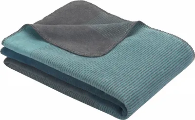 Produktbild von Ibena Kuscheldecke Toronto 150x200 cm - Baumwollmischdecke türkis/grau zweifarbig gemustert, Wolldecke, Sofadecke kuschelweich
