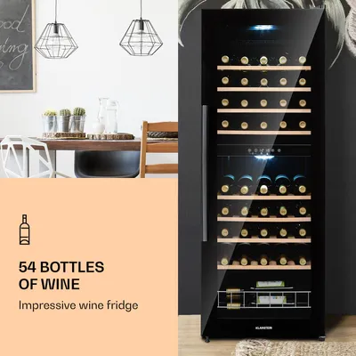 Zdjęcie produktu dla KlarsteinBarossa 54 Duo, chłodziarka do wina, 2 strefy, 148 l, 54 butelki, panel dotykowy