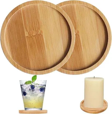 Imagen del producto de Soportes para velas de madera - Base de madera - 2 unidades - Redondos - Diámetro de 8 cm