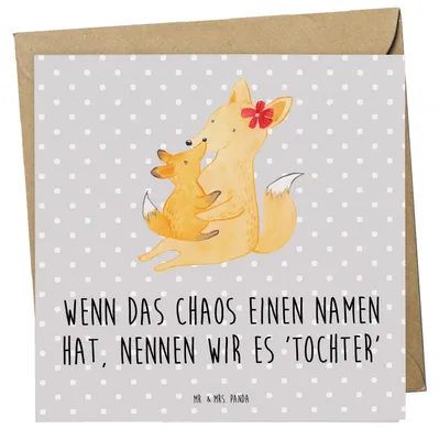 Produktbild von Mr. & Mrs. Panda Grußkarte Chaos Tochter - Grau Pastell - Geschenk, Geburtstage, Familienmitglieder, faltkarte, Glückwunschkarte, Geschenke, Klappkarte, Einfallsreichtum