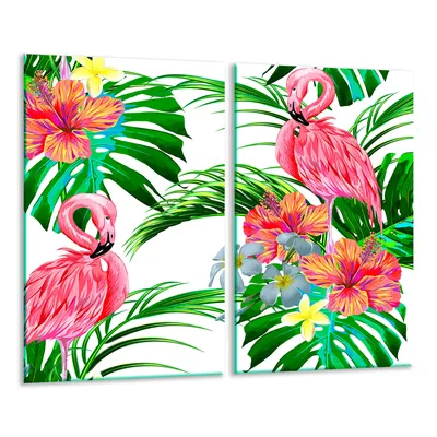 Produktbild von Herdabdeckplatten 2 teilig 30x52 Glaskeramikfeld Abdeckung Glas Flamingo