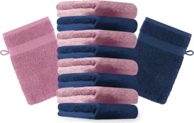 Produktbild von Betz 10 Stück Waschhandschuhe 16x21 cm PREMIUM 100% Baumwolle  Farbe: dunkelblau und altrosa