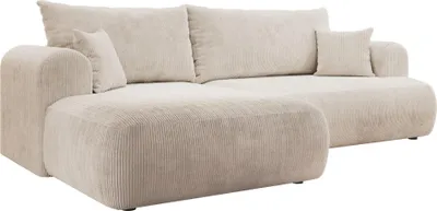 Obrázek produktu pro Selsey Ovo Cord - Rohová pohovka s funkcí spaní, lůžková skříň, manšestrová tkanina, levá, světle béžová