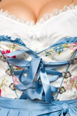 Produktbild von Dirndline Damen Blümchen-Dirndl Karneval Dirndl Fasching  Trachtenkleid Partykleid, Größe:M, Farbe:weiß/blau