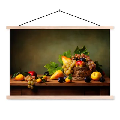 Produktbild von MuchoWow® Textilposter Rustikal - Korb - Obst - Stilleben 120x80 cm mit holzfarbenen Rahmen - Aufhängeset
