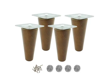 Produktbild von 4x Holzfüße Möbelbein gerade 12 cm Buche Nussbaum gebeizt mit Befestigung