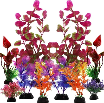 Produktbild von Aquarium Dekorationssatz mit 10 farbenfrohen Kunstpflanzen für Aquarium