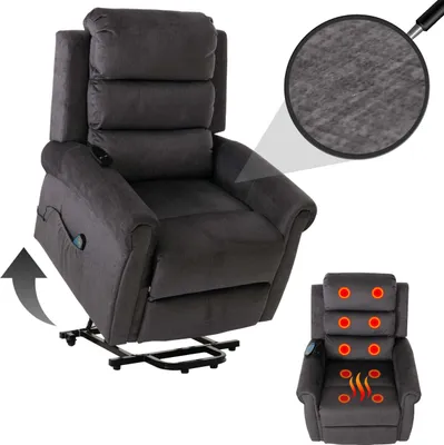 Produktbild von Fernsehsessel MCW-K63, Relaxsessel, Liegefunktion Aufstehhilfe Massage Heizfunktion, Stoff 220g/m² Chenille  dunkelgrau