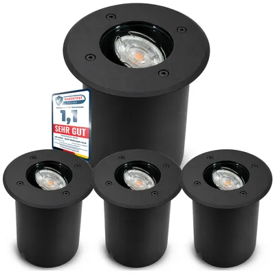 Immagine prodotto di SSC-LUXon Set da 4 faretti da incasso a pavimento per esterni JUAVI IP67 - Faretti da incasso a pavimento rotondi nero opaco 230 V, resistenti al calpestio, per 1 lampadina GU10 (venduta separatamente)