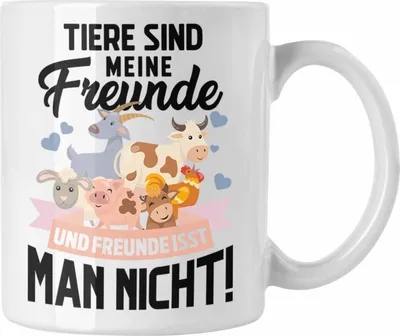 Produktbild von Trendation - Veganer Tasse Geschenk Tiere Sind Meine Freunde Vegan Geschenkidee Lustiger Spruch Vegane Lebensweise Spruch (Weiß)