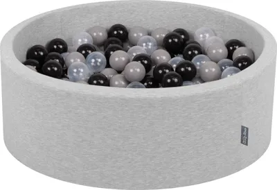 Produktbild von KiddyMoon Bällebad OK30D, 90x30cm, 200 Bälle ∅7cm, Rund Bällepool Mit Bunten Bällen Für Babys Und Kinder, Hellgrau