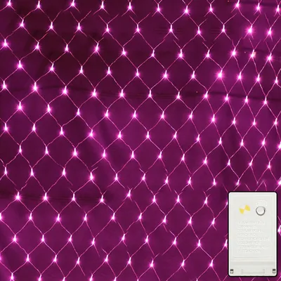 Zdjęcie produktu dla 1.5X1.5m 96 lampek LED różowa kurtyna świetlna 8 trybów oświetlenia dekoracja imprezowa lampki choinkowe