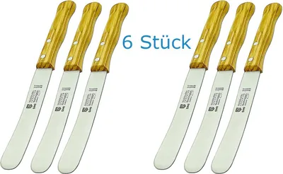 Produktbild von SMI Brötchenmesser 6-tlg Buttermesser Solingen Olivenholz Frühstücksmesser Buckelsmesser, breite Klinge