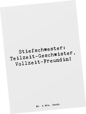 Produktbild von Mr. & Mrs. Panda Postkarte Spruch Stiefschwester Freundin - Weiß - Geschenk, Verwandte, Postkarten, Ansichtskarte, bildkarte, Bindung, Familienrollen, Jubiläen, Grußkarte