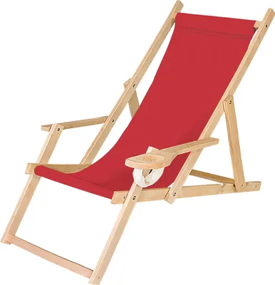 Produktbild von Holz Liegestuhl Klappbar Klappliegestuhl mit Armlehne und Getränkehalter Strandstuhl Motiv Rot [119]