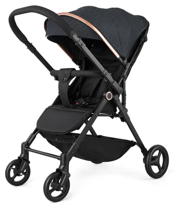 Image de Poussette - Poussette quadridirectionnelle - Pliable - Position allongée plate - Pour les enfants de 0 à 3 ans - Supporte un poids maximal de 15 kg - Gris