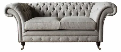 Produktbild von Chesterfield Grau Sofa 2 Sitz Couch Holz Möbel Dreisitzer Couchen Neu