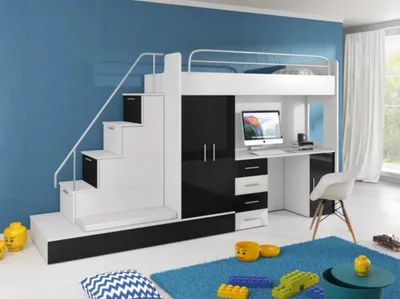 Produktbild von Schwarz Kinder Hochbett Etagenbett Doppelstockbett Bett Hochglanz