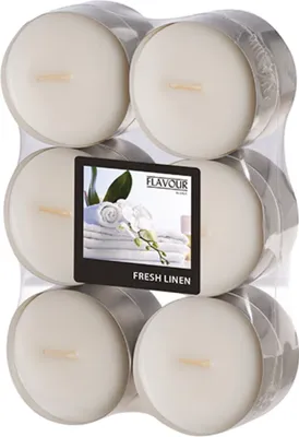 Produktbild von Flavour by GALA 12 "Flavour by GALA" Maxi Duftlichte Ø 58 mm · 24 mm weiss - Fresh Linen | Schrumpffolie (12 Stück)