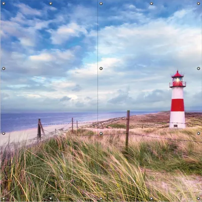 Produktbild von Wallario Outdoor-Poster für Garten oder Balkon, Motiv Leuchtturm am Strand von Sylt, in ca. 180 x 180 cm