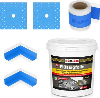 Produktbild von Isolbau Dicht-Set - Inkl. 1x Flüssigfolie (16 kg), 1x Dichtband (10 m), 2x Innenecken & 2x Manschetten