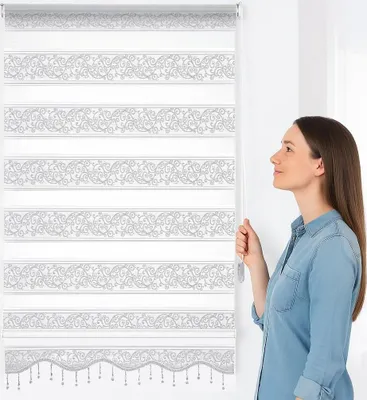 Produktbild von Doppelrollo Duorollo Zebrarollo Raffrollo Vintage Muster Fensterrollo Klemmrollo 70 x 200 cm (Breite x Länge)
