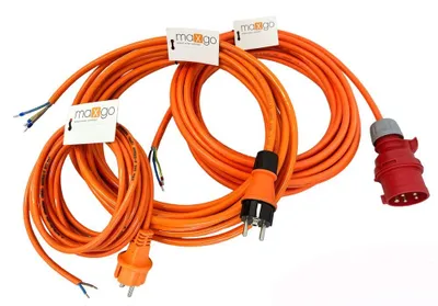Produktbild von Anschlussleitung Anschlusskabel Geräteanschlusskabel Kabelstecker Stromkabel mit Schuko oder CEE-Stecker PUR H07BQ-F 2X1,0mm² - 5X2,5mm² Außen 16A IP44 orange 3-20m, TYP:H07BQ 5x2.5mm² - 16A 10m