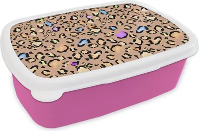 Produktbild von KitchenYeah® Lunchbox Brotzeit Brotdose 17x11 cm Pantherdruck - Regenbogen - Muster Kinder Brotzeitdose - Lunchpaket - Brotkasten  - Sandwich Box