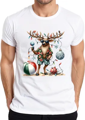 Obrázok produktu pre Reindeer Christmas Funny Hawaii Beach Sunglasses Retro pánske tričko, biele, XL