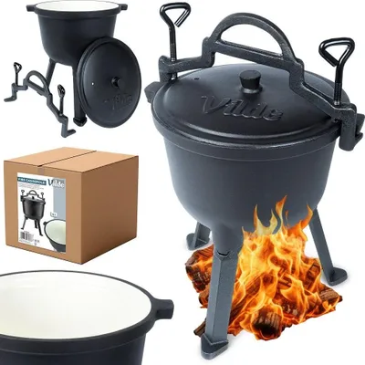 Produktbild von Vilde Gusseisen-Kessel emailliert Feuerkessel Kessel aus Gusseisen auf Füßen mit Deckel CAST LINE 4 L