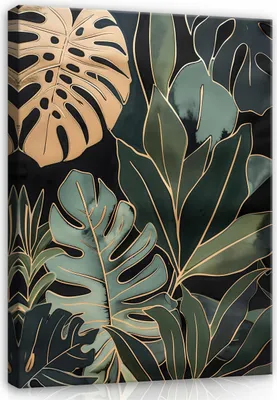Obrázek produktu pro Obrázky Listy Zelená Zlatá Příroda 60x40 cm XXL plátno obraz na plátně plátno obraz nástěnný obývací pokoj ložnice
