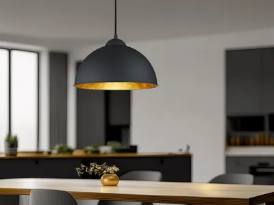Produktbild von Retro LED Pendelleuchte Ø31cm in schwarz/gold Hängelampe für Esszimmer Flurlampe