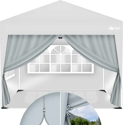 Produktbild von tillvex® 4X Seitenwand grau für Pavillon 3x3m & 3x6m | Faltpavillon Seitenteile wasserabweisend | Seitenfenster & Reißverschluss | Seitenwände für Gartenzelt Partyzelt