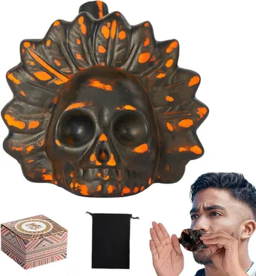 Productafbeelding van Aztec death fluitje - 125 dB Azteekse doodvijp met tas - Azteekse doodspijp - Halloween - Mexicaanse dag van de doden - Feestcadeau