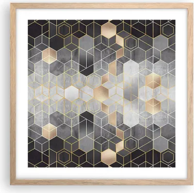Produktbild von Gerahmtes Poster - Rahmen in heller Eiche - Geometrisch Abstraktion Sechsecke - 50x50 cm - Wand Bild - Wanddeko - Wandbilder - Kunstposter - Wandposter - Bilderrahmen - Bilder - P2NAC50x50-4776