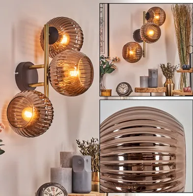 Produktbild von Cesaro Wandlampe aus Metall/Riffelglas in Schwarz/Gold-/Kupferarben