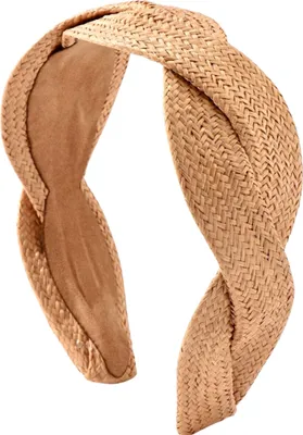 Produktbild von Breites Boho Stirnband Stroh Flechtmuster Beige Haarband Damen