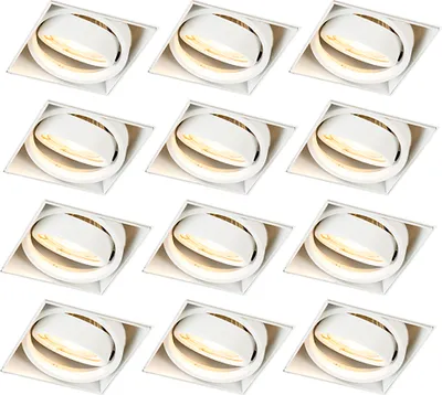 Produktbild von QAZQA - Modern 12er Set Einbaustrahler weiß GU10 schwenkbar randlos - Oneon I Wohnzimmer I Schlafzimmer - Stahl Quadratisch - LED geeignet GU10