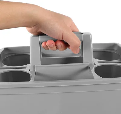 Produktbild von Kunststoffkorb zur Aufbewahrung mit Griff und Fächern für Reinigungsmittel und -utensilien